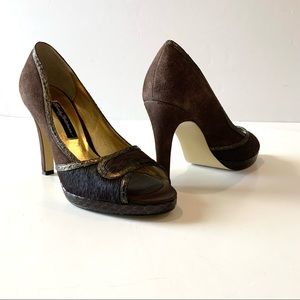 Beverly Feldman brown peep toe heel